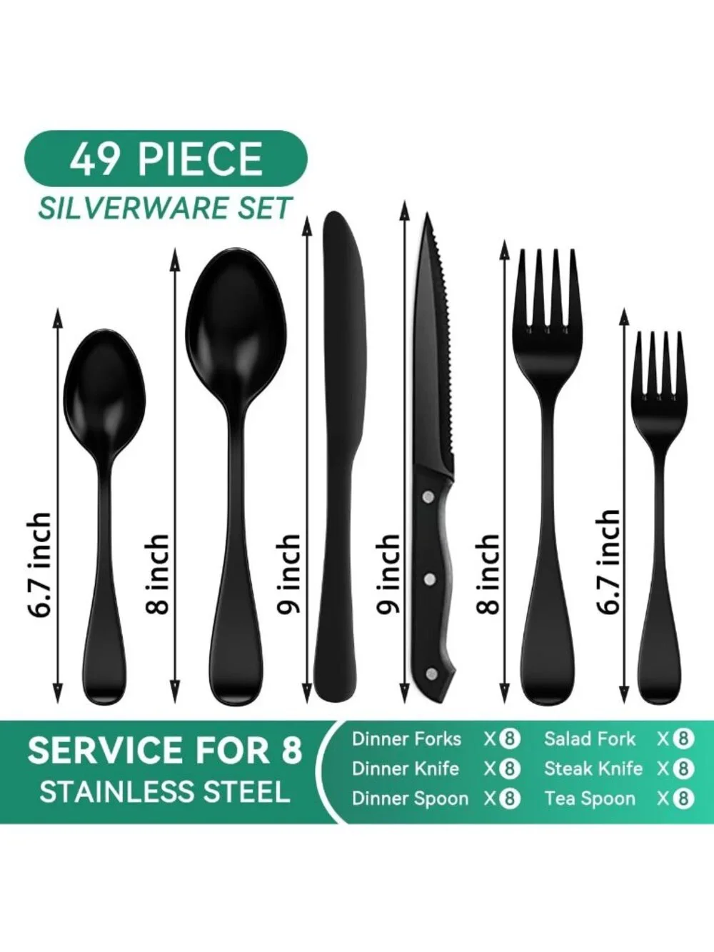 49PCS Stainless Steel Silverware Set with Organizer - Mirror Polished Flatware